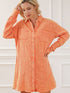 Crinkled Orange Oversized Shirt Dress with Dual Pockets
