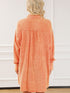 Crinkled Orange Oversized Shirt Dress with Dual Pockets