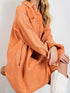 Crinkled Orange Oversized Shirt Dress with Dual Pockets