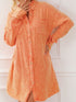 Crinkled Orange Oversized Shirt Dress with Dual Pockets