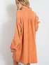 Crinkled Orange Oversized Shirt Dress with Dual Pockets