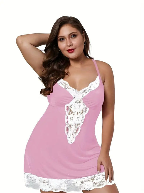Curvy Charm Sleep Set: Women's Plus Size Lace-Trimmed Nightdress & Matching Underwear
