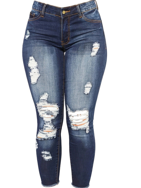 Curvy High Waist Ripped Raw Hem Cropped Skinny Denim Jeans