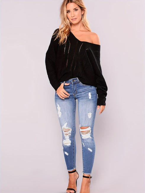 Curvy High Waist Ripped Raw Hem Cropped Skinny Denim Jeans