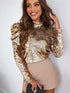Customized Sequin Embellished Women's Puff Sleeve Performance Top for Parties