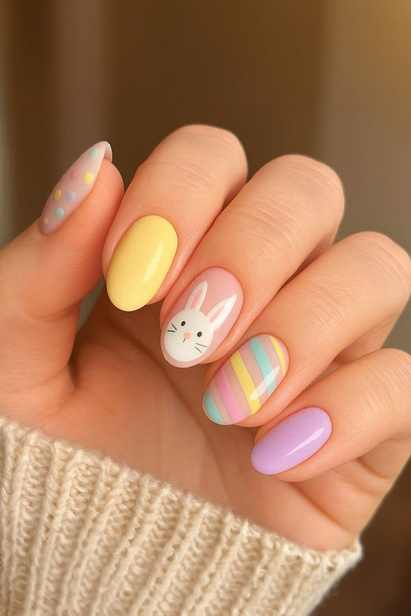 Women's Cute Pink Easter Bunny Nail Stickers Set for Women - 24 Decorative Pieces for Festive Nail Art