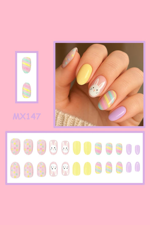 Pink Easter Bunny Cute Nail Stickers 24pieces/ Set