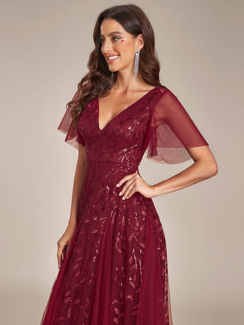 Cute Plus Size Short Sleeve Sequin Evening Dress