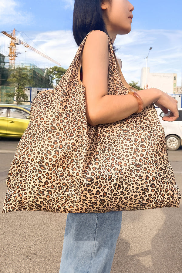 Mustard Wild Leopard Printed Reusable Shopping Tote Bag