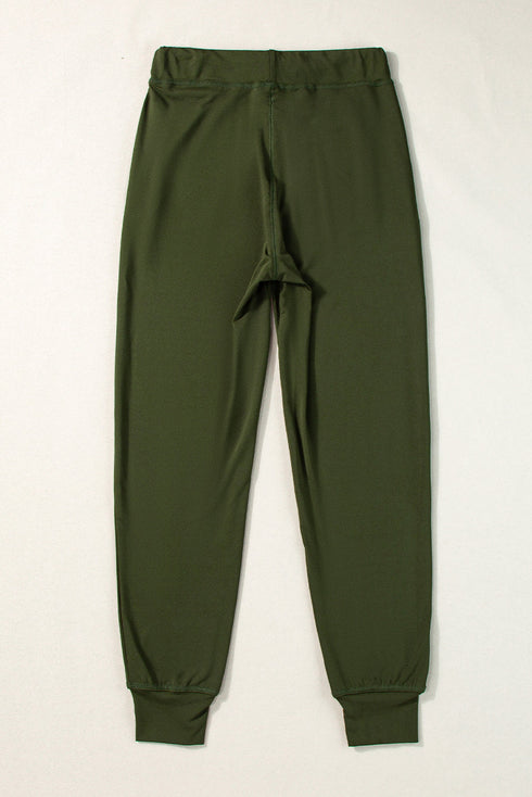 Moss Green Drawstring Elastic Waistband Pocketed Joggers