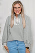 Light Grey Rhombus Textured Striped Patchwork Zip Neck Pullover Sweatshirt