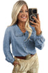 Beau Blue Ruffled Peter Pan Collar Western Denim Shirt