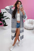 Gray Color Block Side Pockets Open Front Long Cardigan