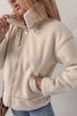 Beige Buckle Collar Detail Zip Up Fleece Jacket