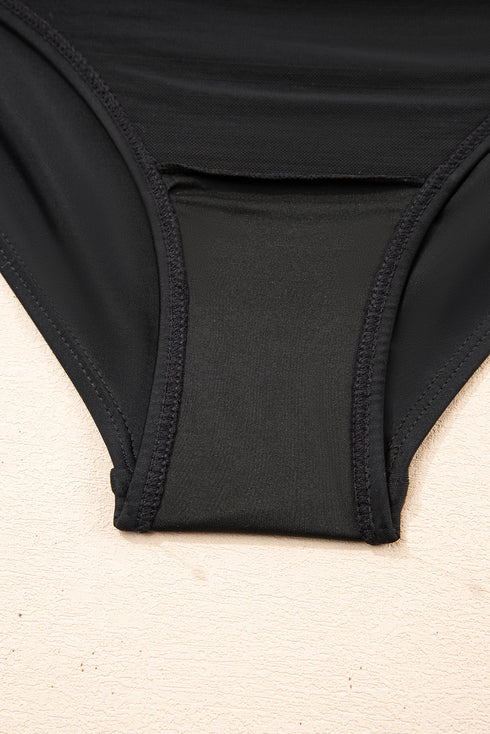 Black Adjustable Straps Cutout Ruched Knot Slit One Piece Swim Dress