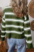 Green Stripe Drop Shoulder Buttons Cardigan Sweater