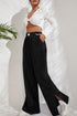 Black Solid Color Split Hem Wide Leg Corduroy Pants