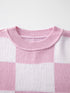 Pink Checkered Bishop Sleeve Sweater