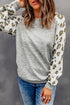 Gray Round Neck Leopard Long Sleeve Top