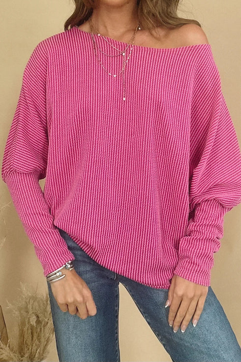 Rose Red Twisted Ribbed Dolman Long Sleeve Top