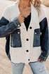 Beige Chunky Knit Denim Patchwork Cardigan Sweater