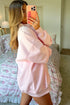 Light Pink Sweetheart Patchwork Mockneck Oversize Sweatshirt