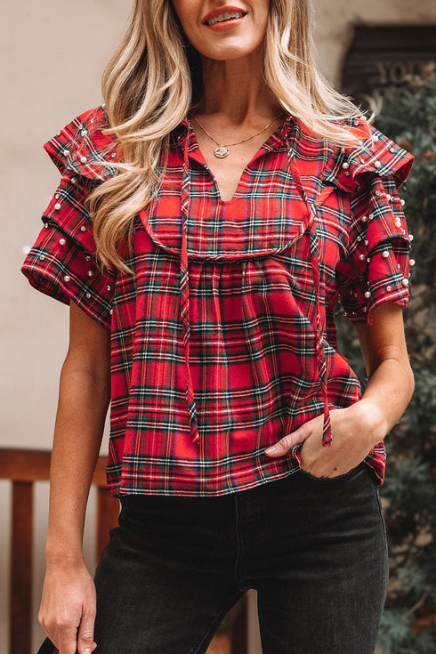 plaid short sleeve blouse