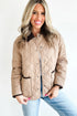 Parchment Snap Button Quilted Color Block Collar Pocketed Winter Jacket