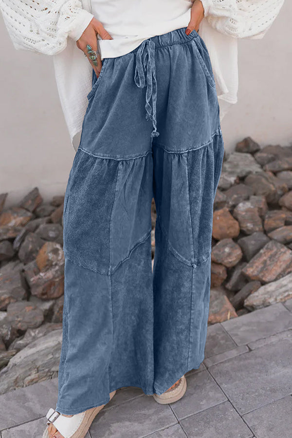 Ashleigh Blue Careys Mineral Wash Tiered Wide Leg Patchwork Drawstring Pants
