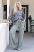 Clearly Aqua Corded Drawstring High Waist Flap Pocket Wide Leg Pants