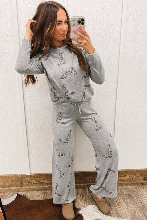 gray-cowgirl-boots-printed-long-sleeve-top-pants-lounge-set