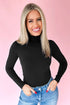 Black Slim Fit High Neck Long Sleeve Basic Top