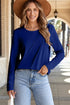 Navy Blue Asymmetric Seam Detail Solid Color Long Sleeve Top