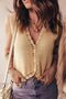 Pale Khaki Hollow out Trim Buttoned Front Boho Sweater Vest