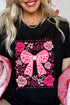 Black Valentines Day Slogan Floral and Bow Printed T Shirt