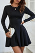 Black Solid Color Long Sleeve Fit-and-flare Mini Dress