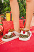 Fern Green Retro Geometric Knit 3D Christmas Reindeer Plush House Slippers