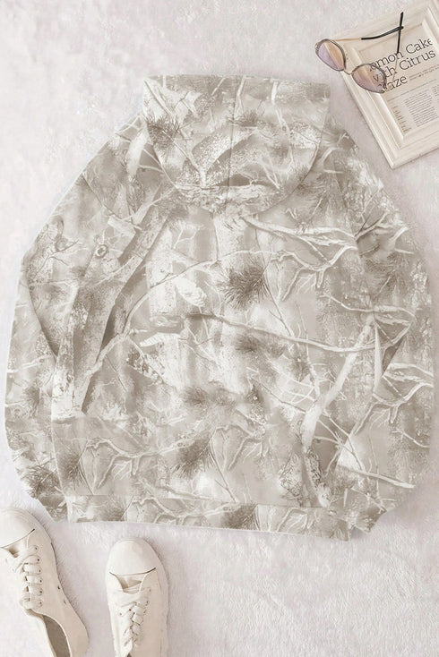 Beige Camouflage Woodland Print Oversized Sporty Hoodie