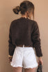 Chicory Coffee V Neck Heart Chunky Knit Metal Button Sweater Cardigan