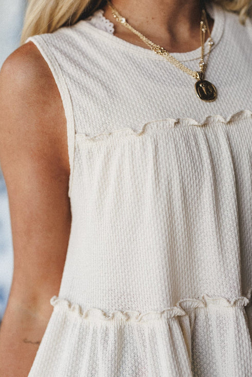 White Tiered Frill Trim A-line Tank Top