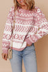 Fushia Abstract Print Pullover Sweater
