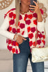 Racing Red Plush Flower Embellishment Open Front Vest