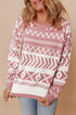 Fushia Abstract Print Pullover Sweater