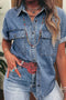 Ashleigh Blue Button Flap Pocket Cuffed Short Sleeve Denim Shirt