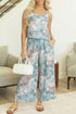 Green Tropical Palm Printed Cropped Tank Drawstring Wide Leg Pant Set