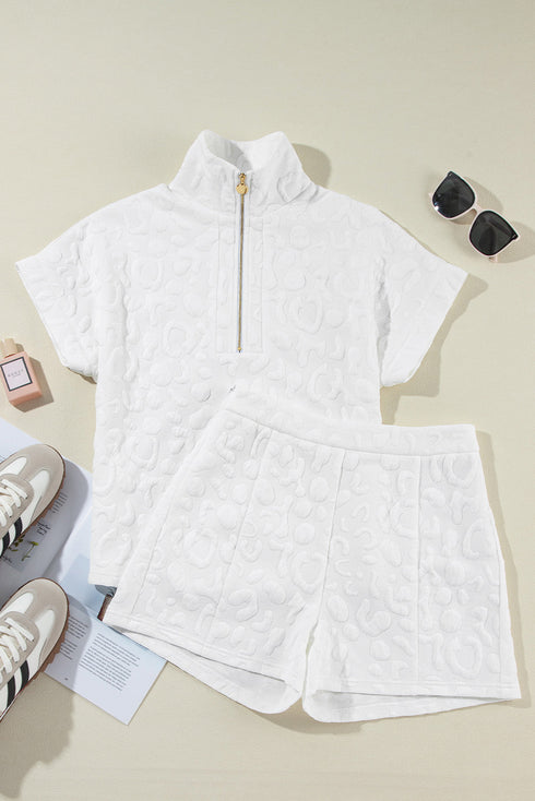 white-leopard-jacquard-quarter-zip-tee-and-shorts-set