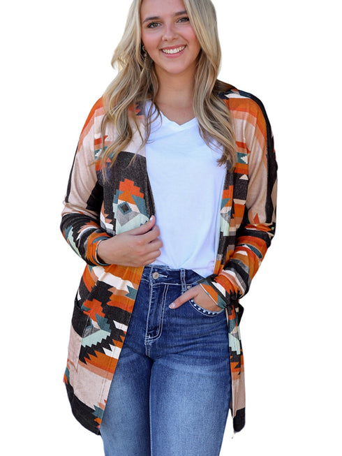 orange-western-tribal-aztec-print-cardigan