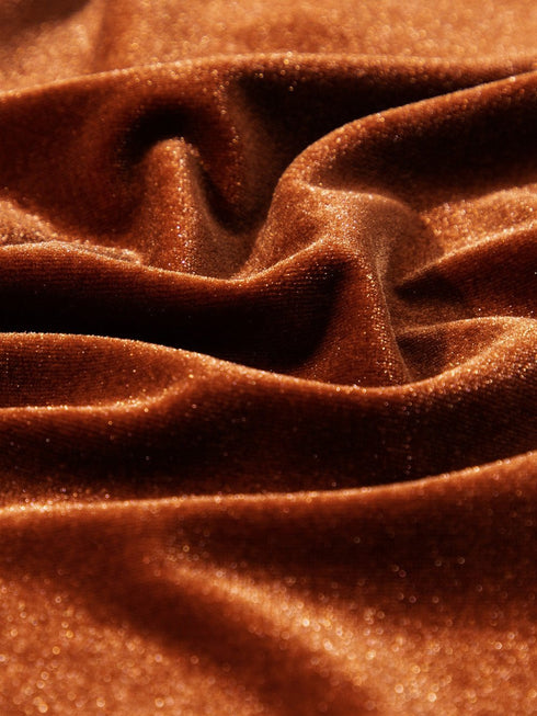 Gold Flame Lantern Sleeve Beaded Split V Neck Velvet Top