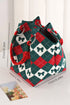 Fiery Red Retro Argyle Bow Printed Fashion Knit Bucket Bag