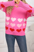 Rose Red Drop Shoulder Romantic Heart Pattern Sweater